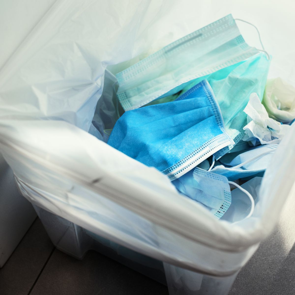 Discard masks ready for clinical waste disposal Houston